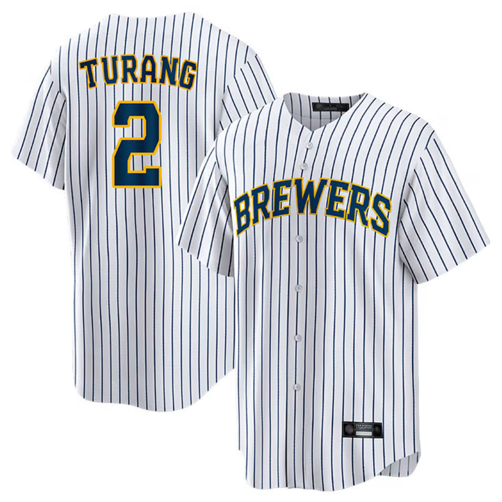 MATTH M.Brewers #2 Brice Turang Player White Stripes Home Game Stitched Jerseys
