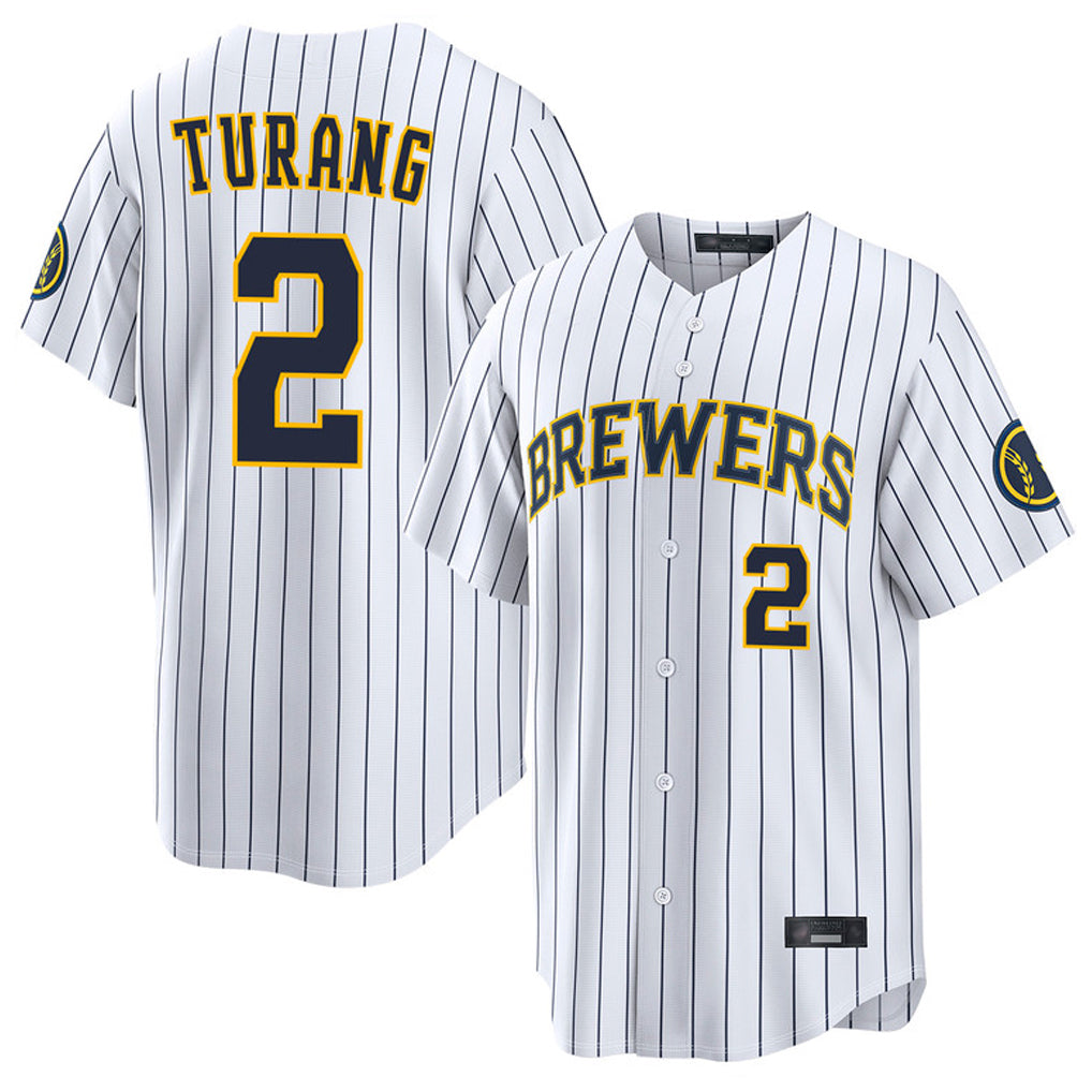 MATTH M.Brewers #2 Brice Turang Player White Stripes Home Limited Game Stitched Jerseys
