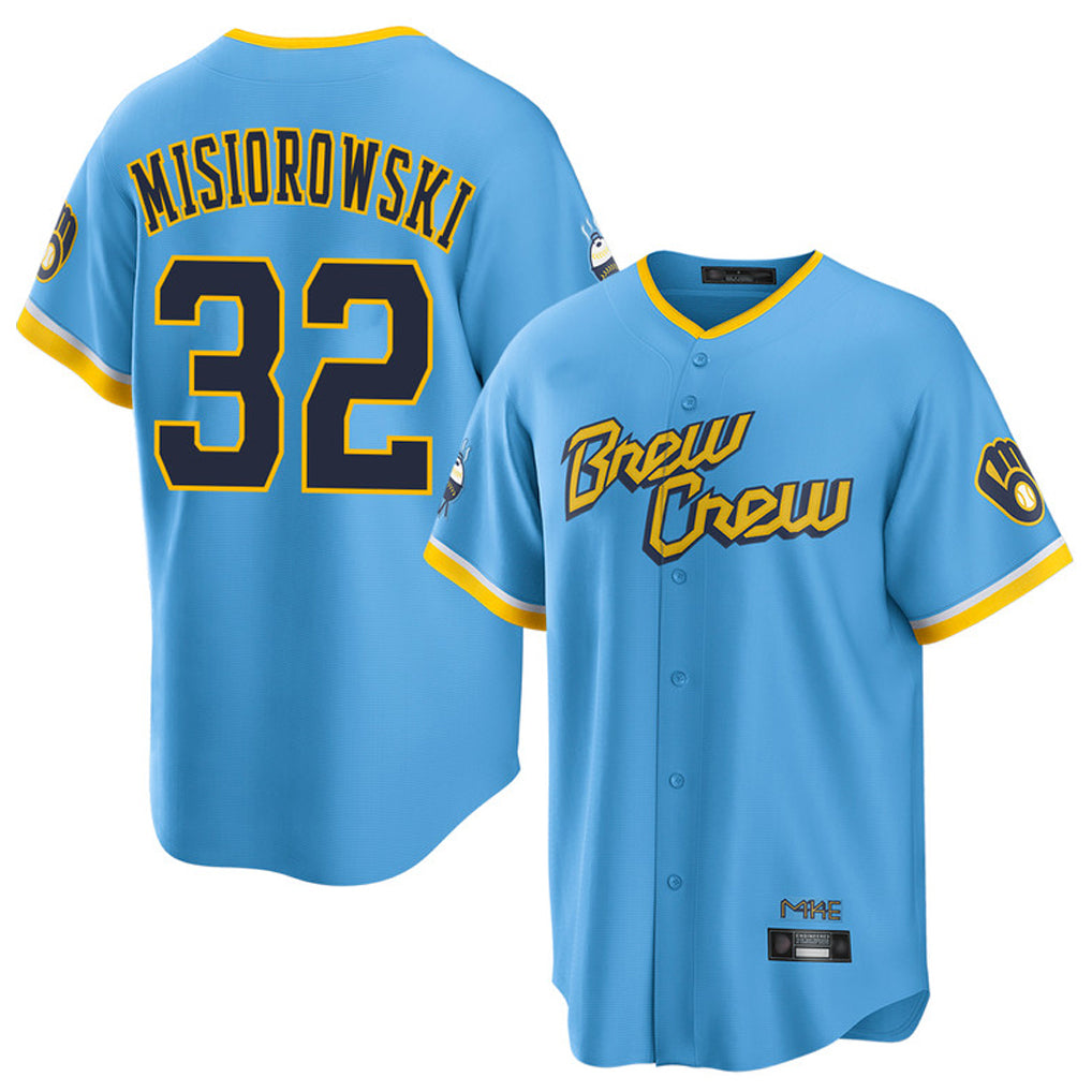 MATTH M.Brewers #32 Jacob Misiorowski Player Light Blue City Connect Home Game Stitched Jerseys