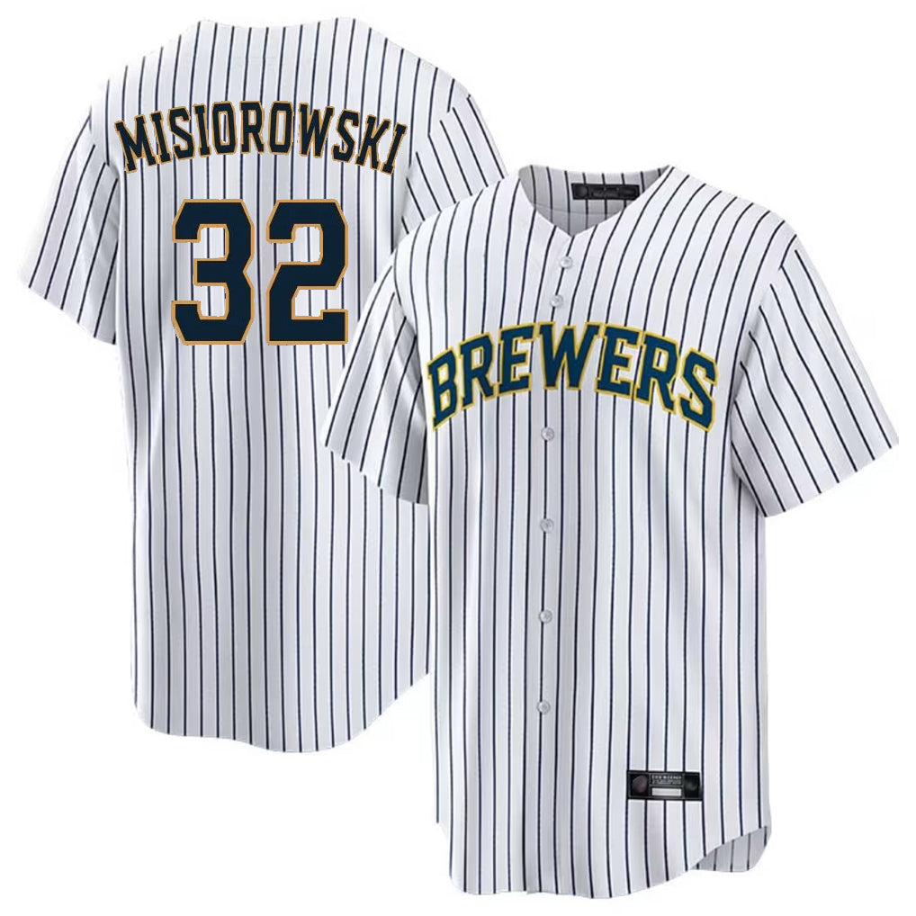 MATTH M.Brewers #32 Jacob Misiorowski Player White Stripes Home Game Stitched Jerseys