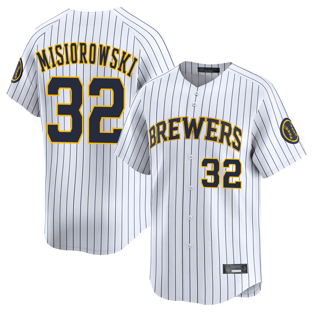 MATTH M.Brewers #32 Jacob Misiorowski Player White Stripes Home Limited Game Stitched Jerseys