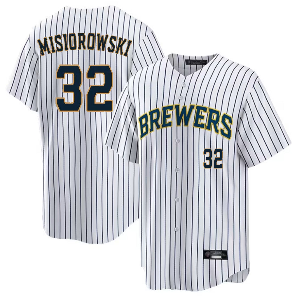MATTH M.Brewers #32 Jacob Misiorowski Player White Stripes Limited Game Home Stitched Jerseys