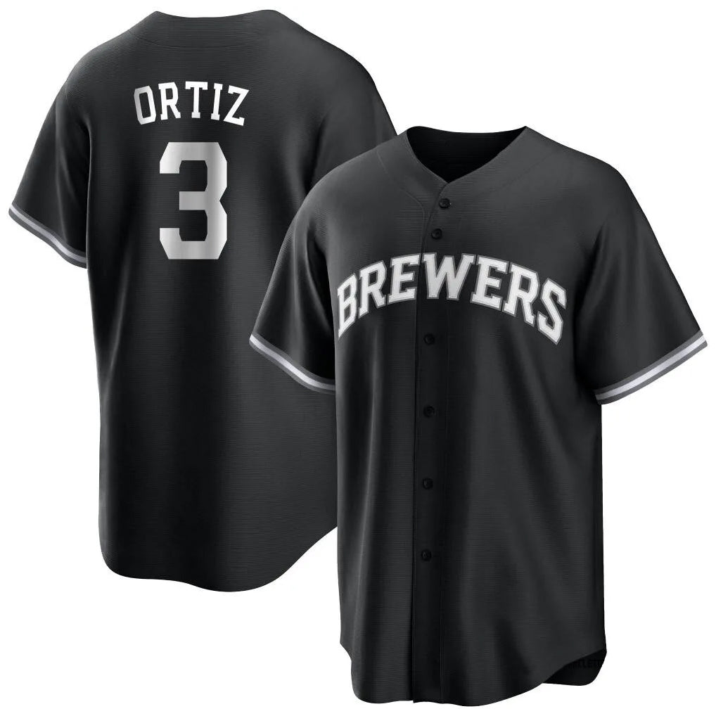 MATTH M.Brewers #3 Joey Ortiz Player Black Game Home Stitched Jerseys