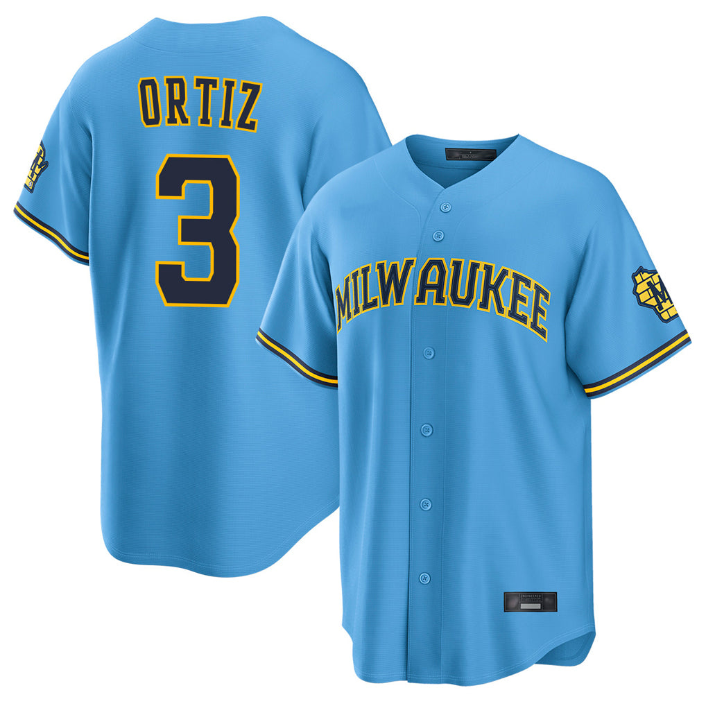 MATTH M.Brewers #3 Joey Ortiz Player Light Blue Road Stadium Game Stitched Jerseys