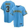 MATTH M.Brewers #3 Joey Ortiz Player Light Blue Road Stadium Game Stitched Jerseys