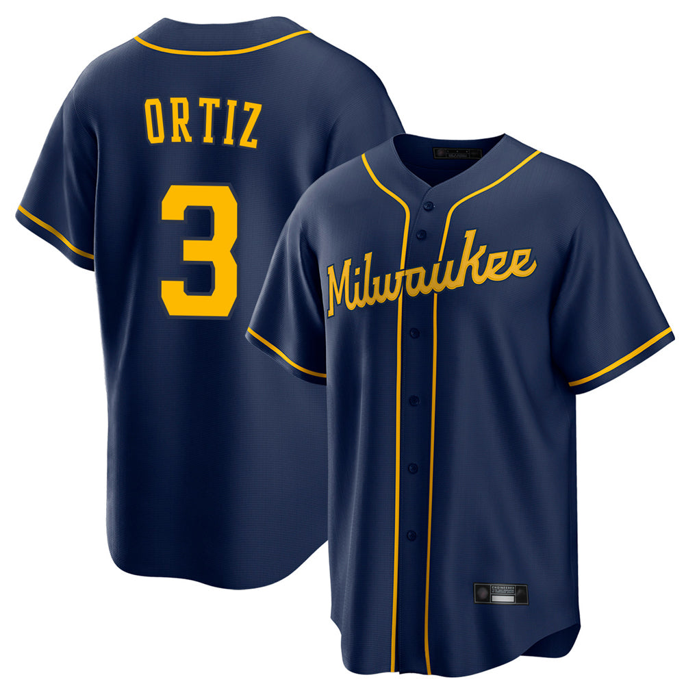 MATTH M.Brewers #3 Joey Ortiz Player Navy Home Game Stitched Jerseys