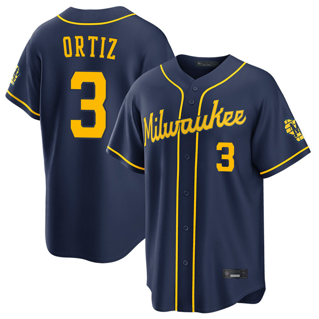 MATTH M.Brewers #3 Joey Ortiz Player Navy Home Stadium Game Stitched Jerseys