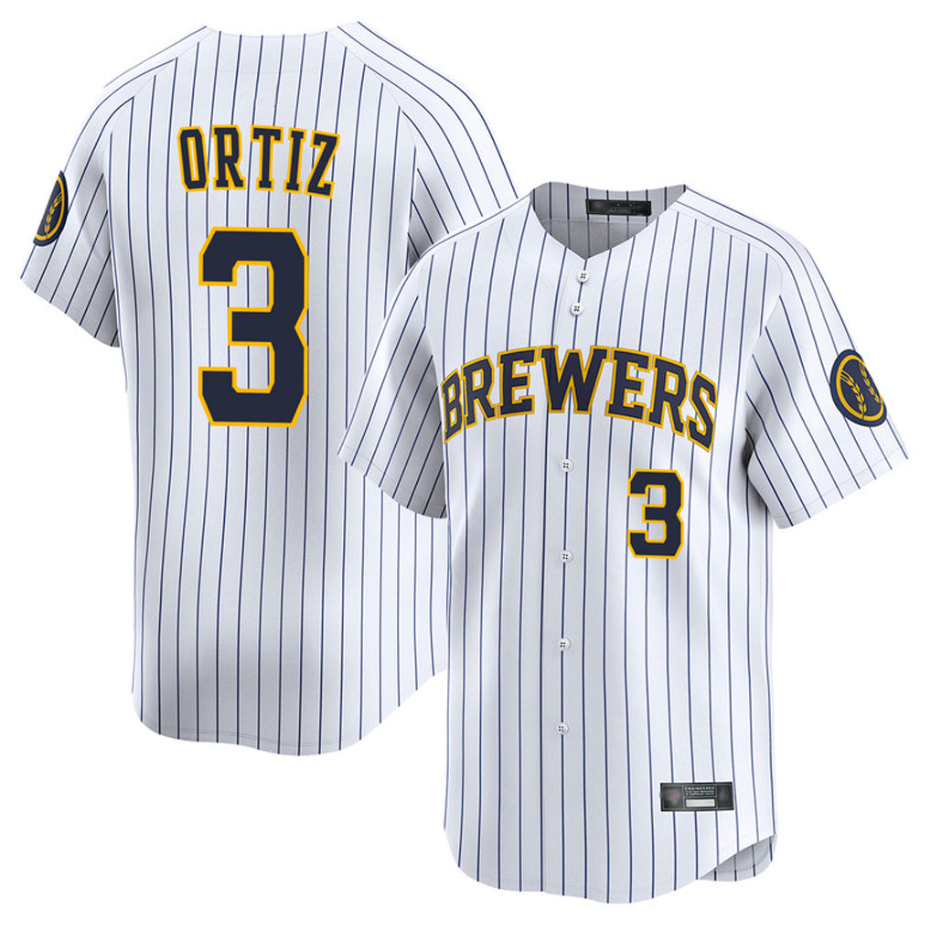 MATTH M.Brewers #3 Joey Ortiz Player White Stripes Home Limited Game Stitched Jerseys