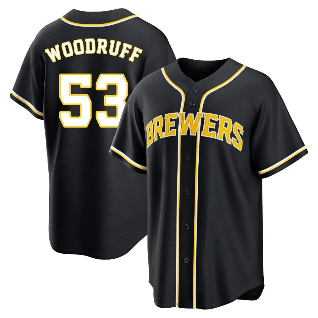 MATTH M.Brewers #53 Brandon Woodruff Player Black Fashion Out Home Game Stitched Jerseys
