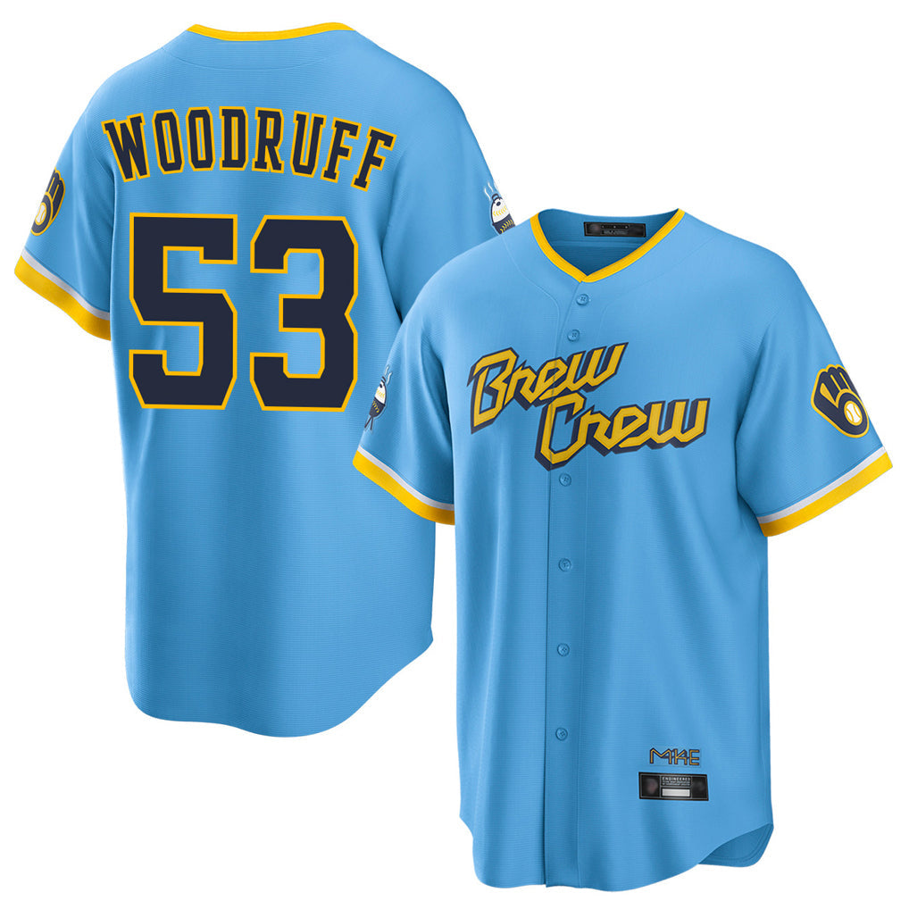 MATTH M.Brewers #53 Brandon Woodruff Player Light Blue City Connect Home Game Stitched Jerseys