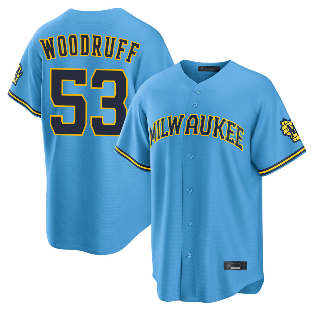 MATTH M.Brewers #53 Brandon Woodruff Player Light Blue Road Stadium Game Stitched Jerseys