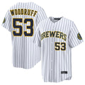 MATTH M.Brewers #53 Brandon Woodruff Player White Stripes Home Limited Game Stitched Jerseys
