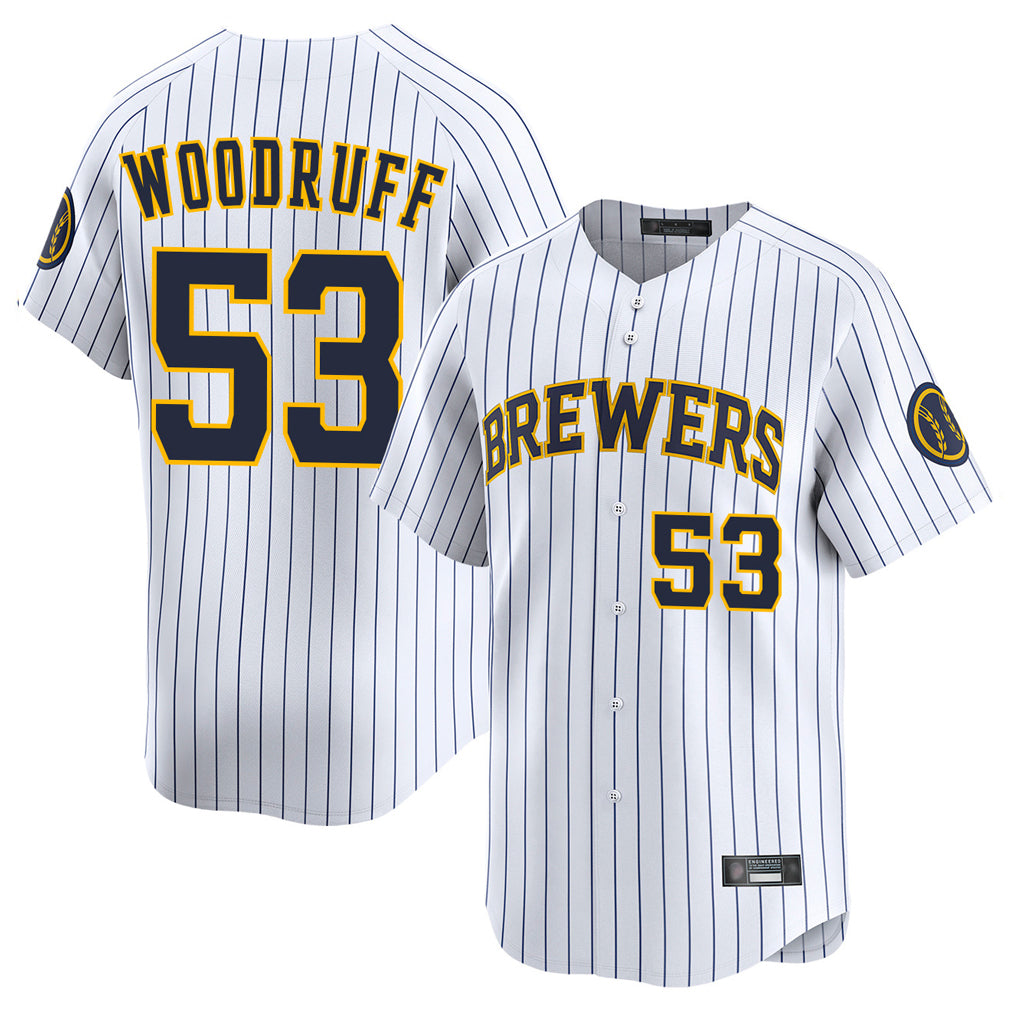 MATTH M.Brewers #53 Brandon Woodruff Player White Stripes Home Limited Stitched Jerseys