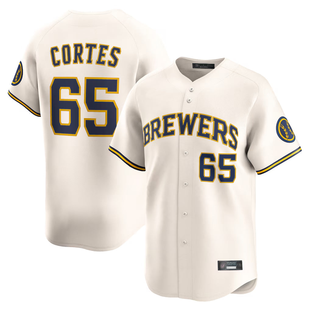 MATTH M.Brewers #65 Nestor Cortes Player Cream Home Limited Game Stitched Jerseys