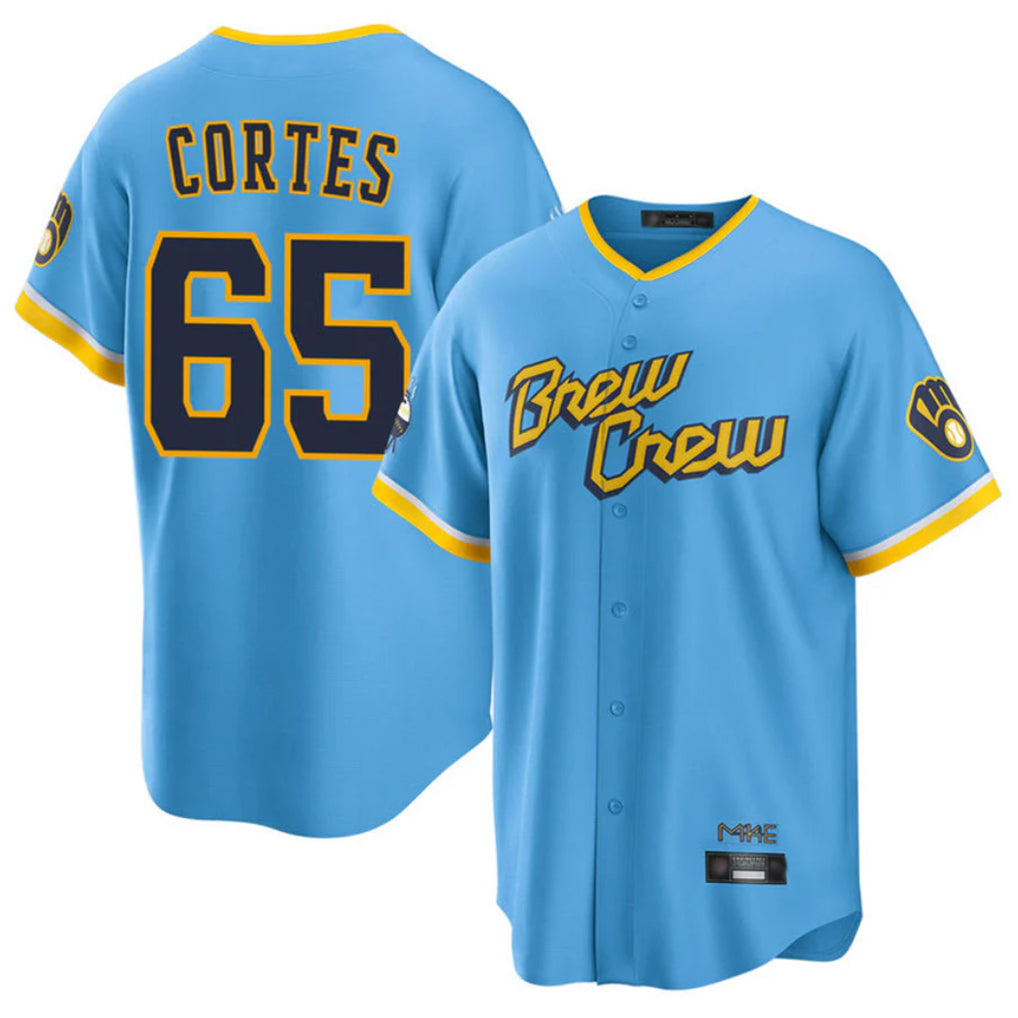 MATTH M.Brewers #65 Nestor Cortes Player Light Blue City Connect Home Game Stitched Jerseys