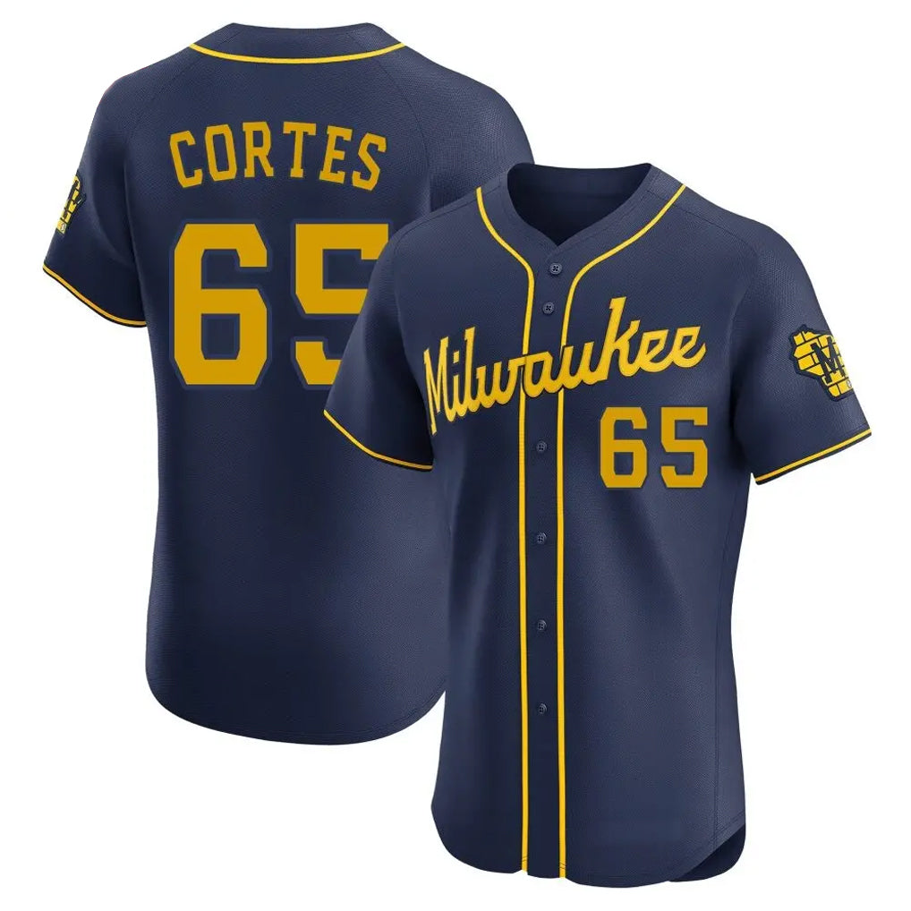MATTH M.Brewers #65 Nestor Cortes Player Navy Home Limited Elite Stitched Jerseys