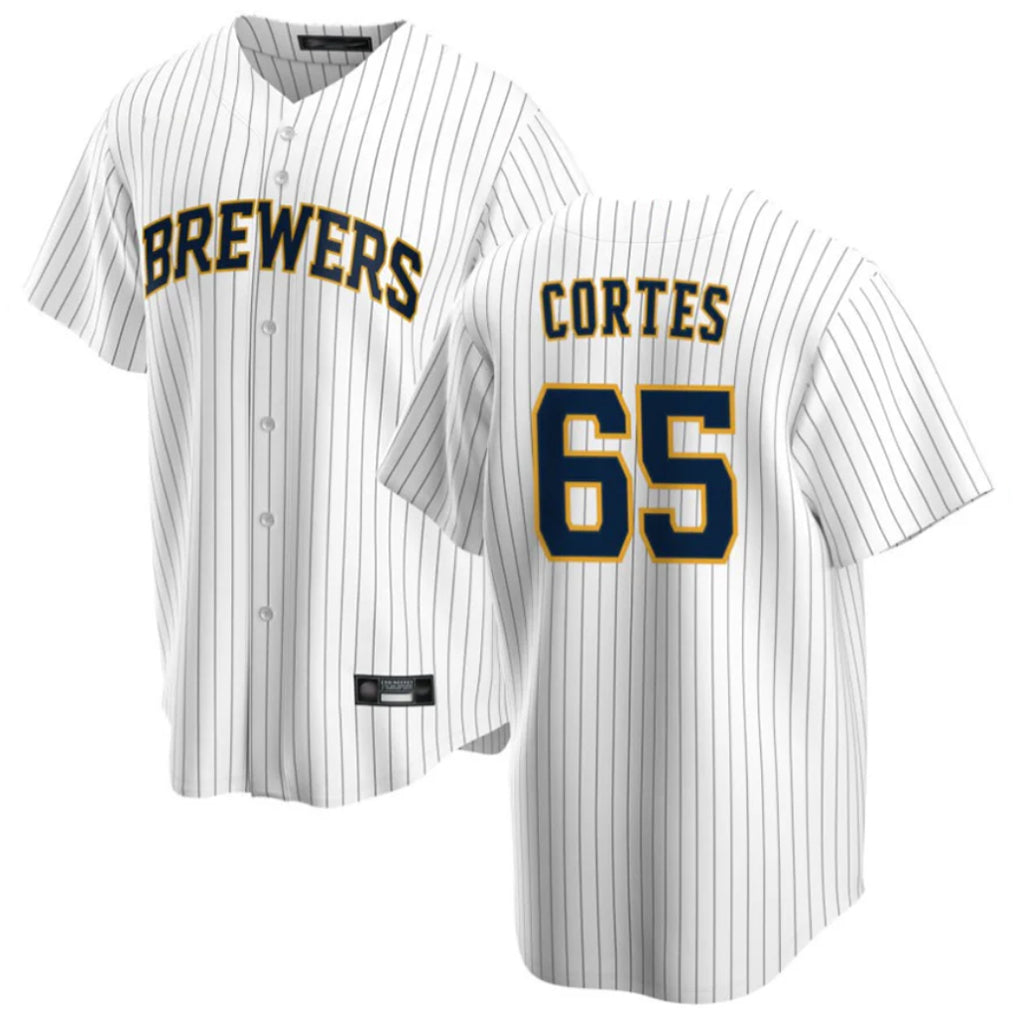 MATTH M.Brewers #65 Nestor Cortes Player White Stripes Home Game Stitched Jerseys