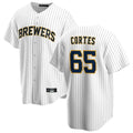 MATTH M.Brewers #65 Nestor Cortes Player White Stripes Home Game Stitched Jerseys