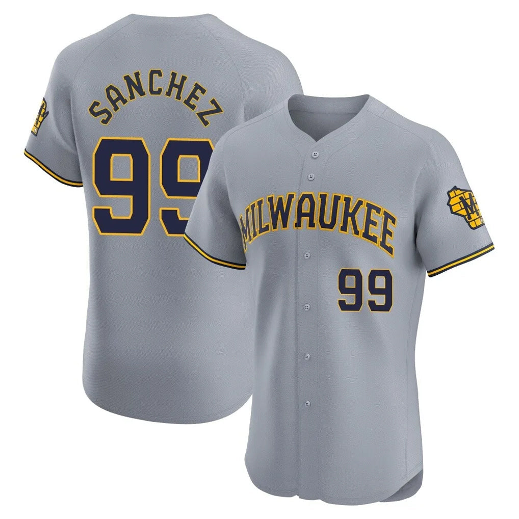 MATTH M.Brewers #99 Gary Sanchez Player Gray Home Limited Elite Stitched Jerseys