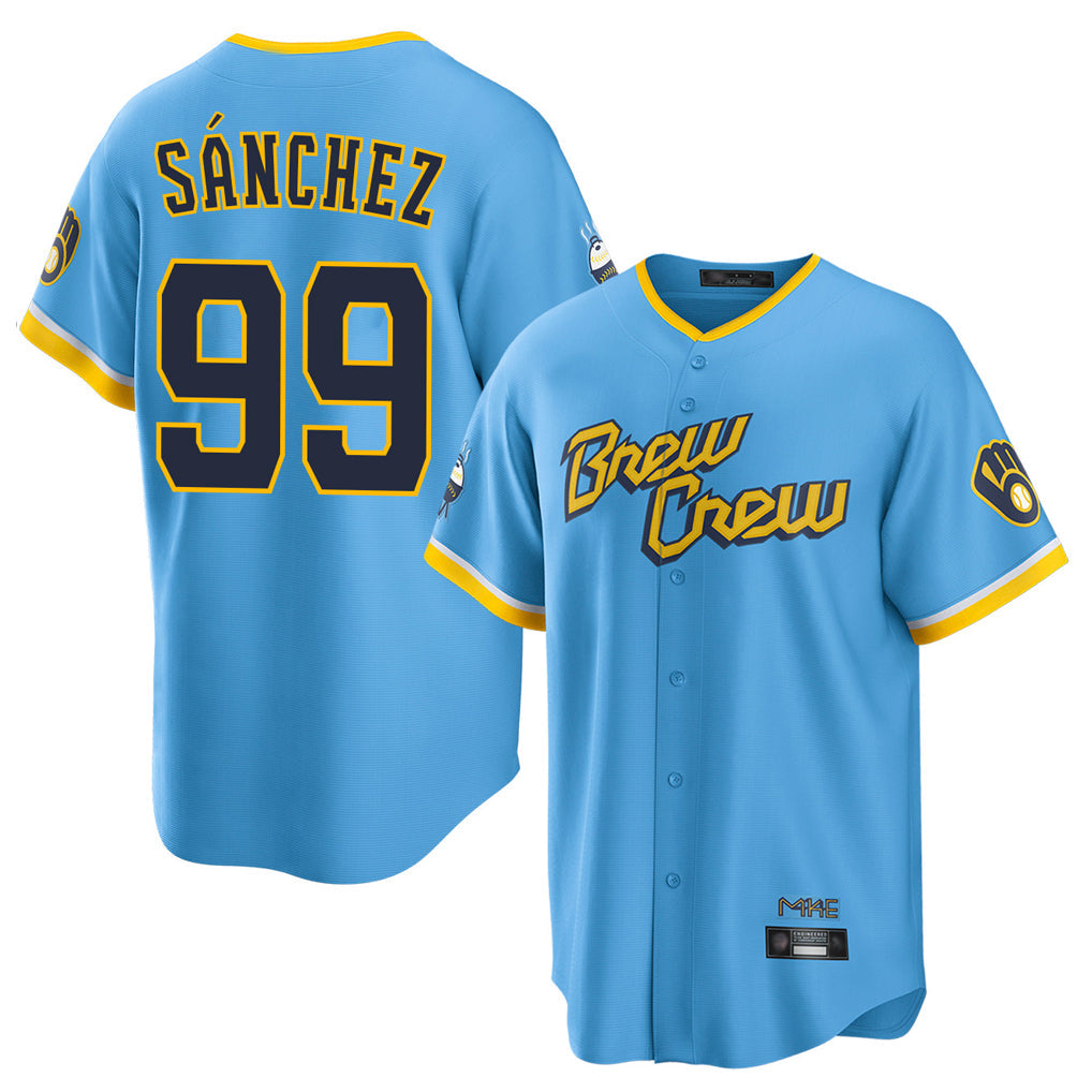MATTH M.Brewers #99 Gary Sanchez Player Light Blue City Connect Home Game Stitched Jerseys