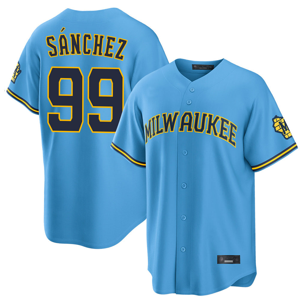 MATTH M.Brewers #99 Gary Sanchez Player Light Blue Road Stadium Game Stitched Jerseys
