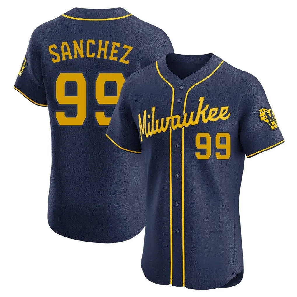 MATTH M.Brewers #99 Gary Sanchez Player Navy Home Limited Elite Stitched Jerseys
