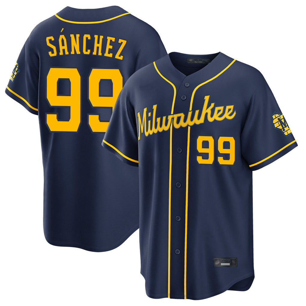 MATTH M.Brewers #99 Gary Sanchez Player Navy Home Stadium Game Stitched Jerseys