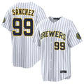 MATTH M.Brewers #99 Gary Sanchez Player White Stripes Home Limited Game Stitched Jerseys