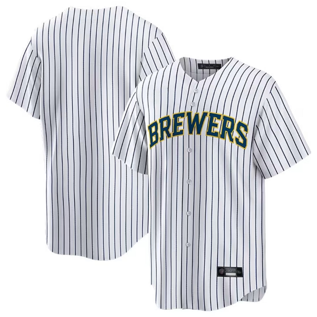 MATTH M.Brewers Blank Player White Stripes Home Game Stitched Jerseys