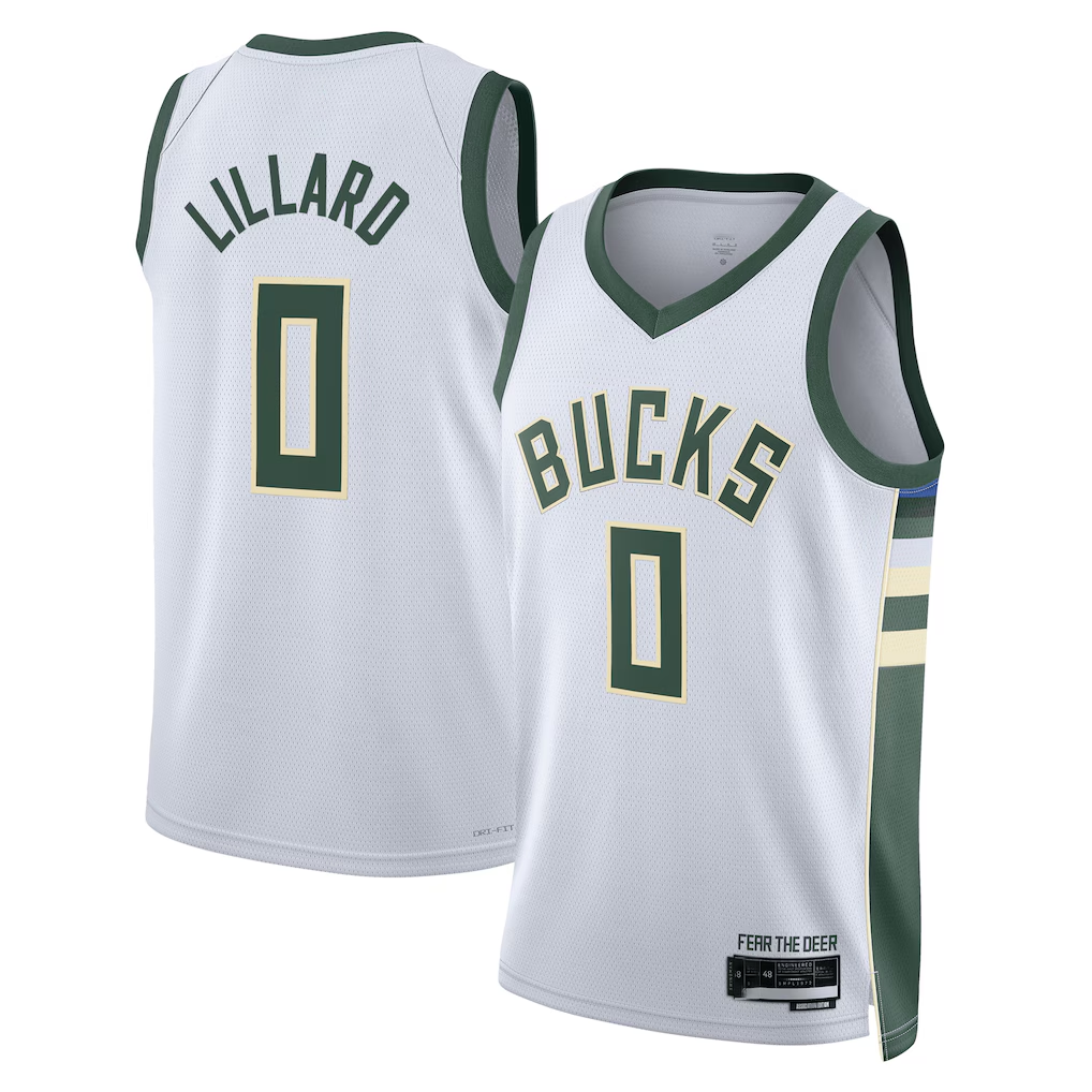 MATTH M.Bucks #0 Damian Lillard White Fear The Deer Swingman Player Jerseys - Association Edition