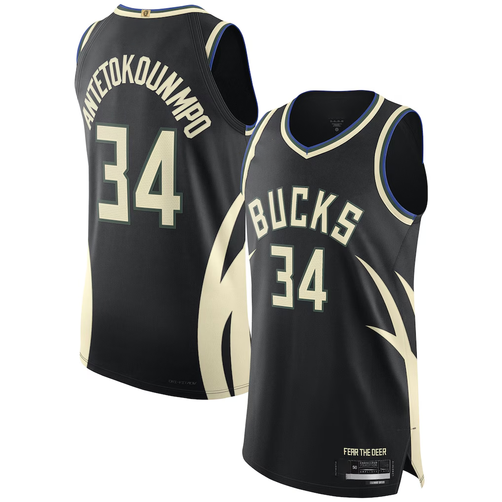 MATTH M.Bucks #34 Giannis Antetokounmpo Black Authentic Player Jerseys - Statement Edition