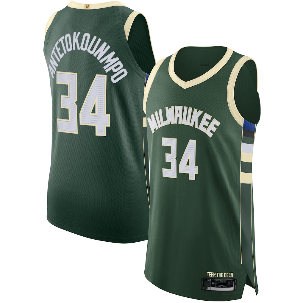 MATTH M.Bucks #34 Giannis Antetokounmpo Hunter Green Authentic Jerseys - Icon Edition