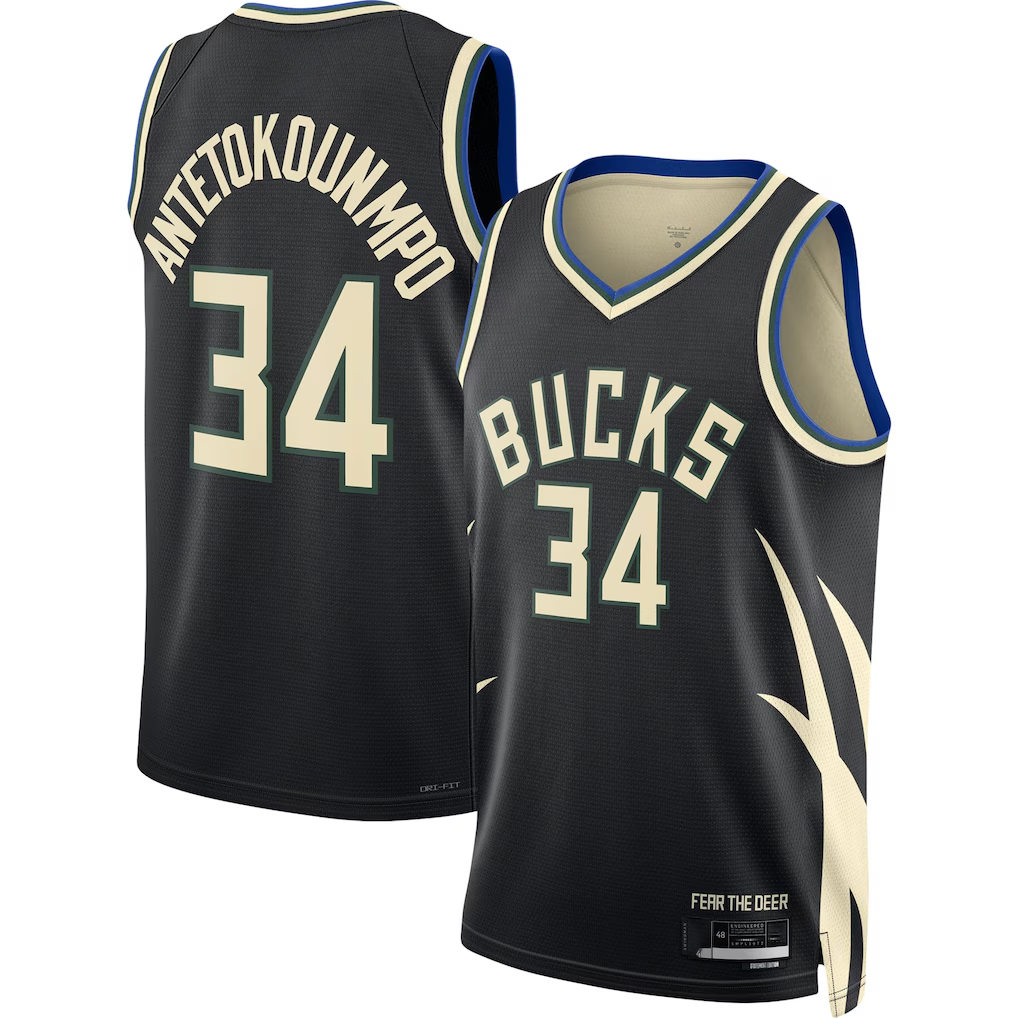 MATTH M.Bucks #34 Giannis Antetokounmpo Jordan Brand Black Swingman Jerseys - Statement Edition