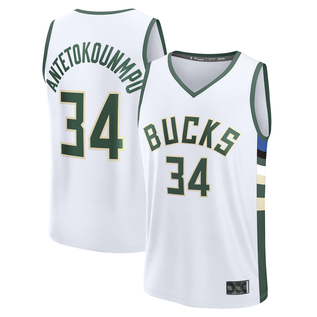 MATTH M.Bucks #34 Giannis Antetokounmpo White Fast Break Replica Player Jerseys - Association Edition