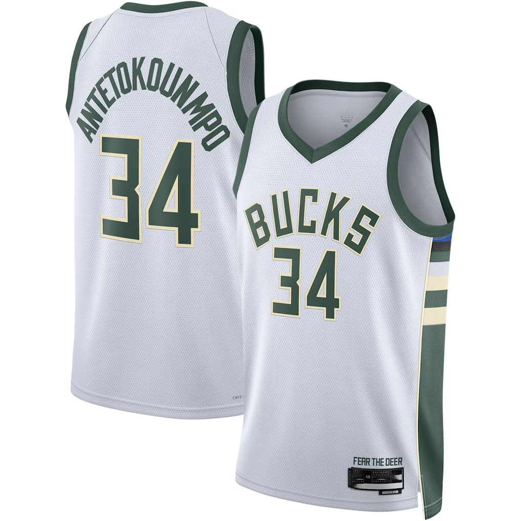 MATTH M.Bucks #34 Giannis Antetokounmpo White Swingman Jerseys - Association Edition