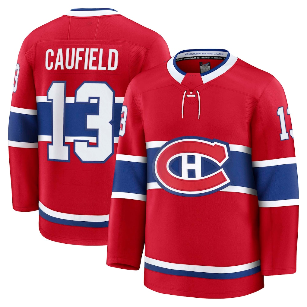 MATTH M.Canadiens #13 Cole Caufield Red Home Premium Jerseys