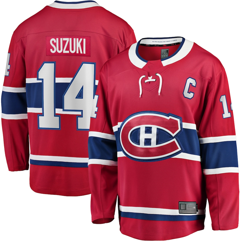 MATTH M.Canadiens #14 Nick Suzuki Red Home Captain Patch Breakaway Player Jerseys