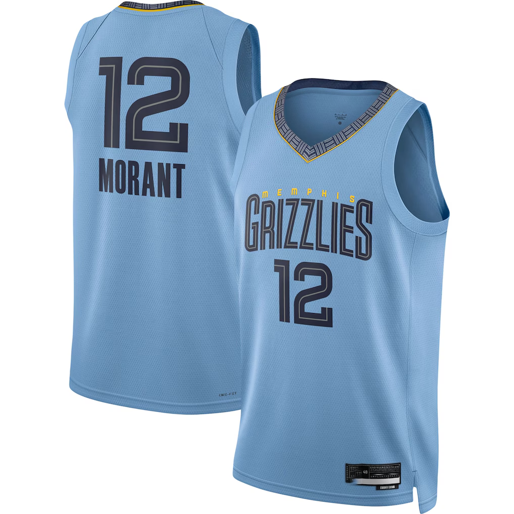 MATTH M.Grizzlies #12 Ja Morant Jordan Brand Light Blue Swingman Stitched Jerseys- Statement Edition