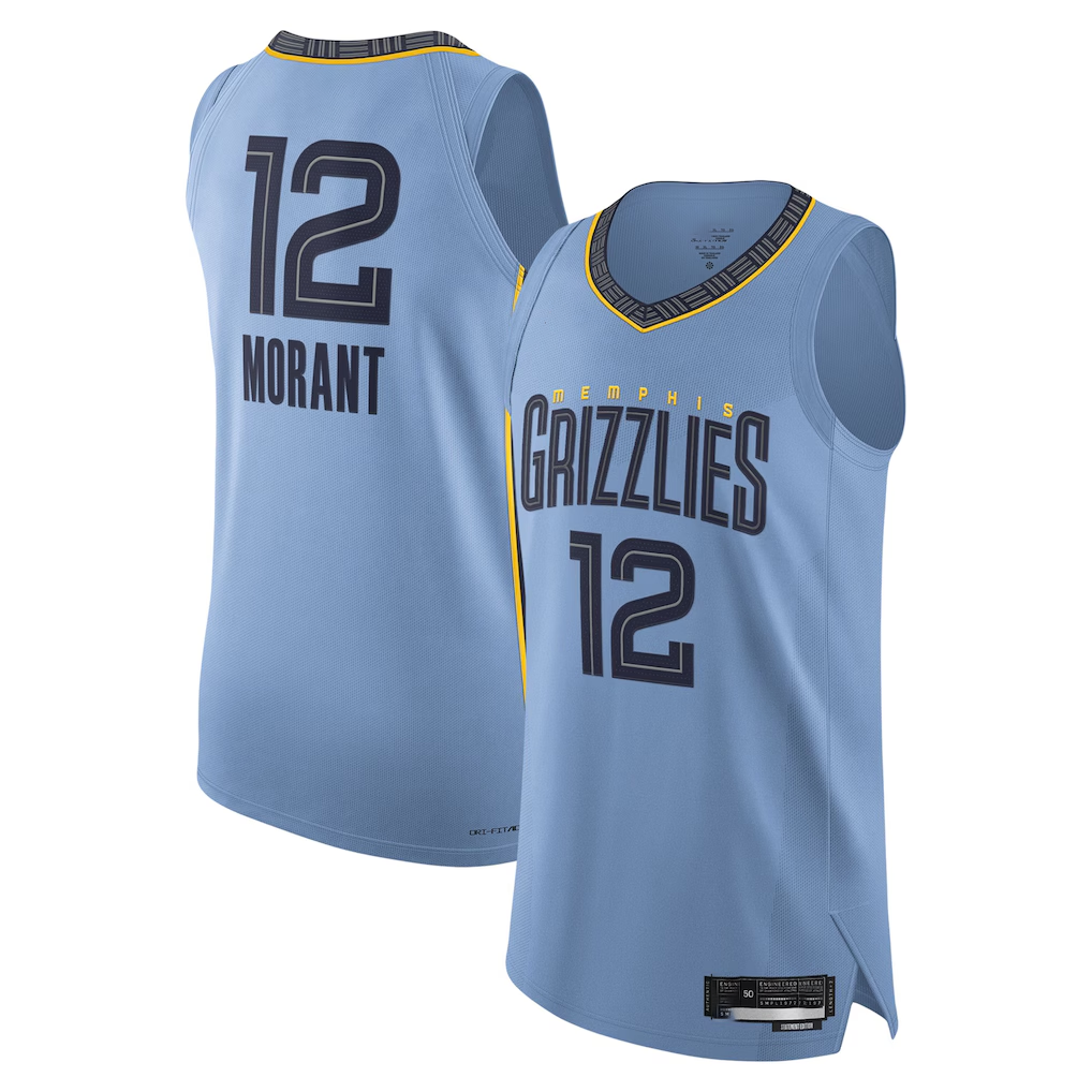 MATTH M.Grizzlies #12 Ja Morant Light Blue Authentic Player Stitched Jerseys- Statement Edition