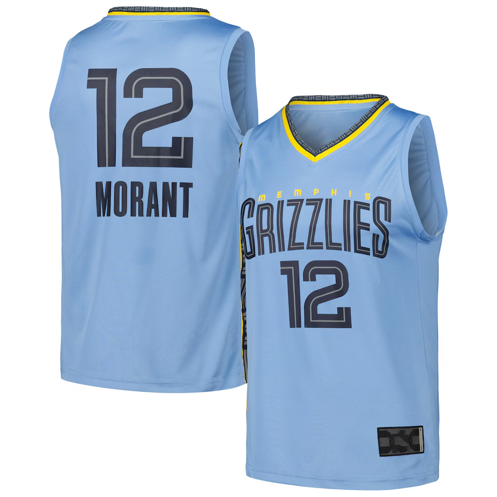 MATTH M.Grizzlies #12 Ja Morant Light Blue Fast Break Replica Player Stitched Jerseys- Statement Edition