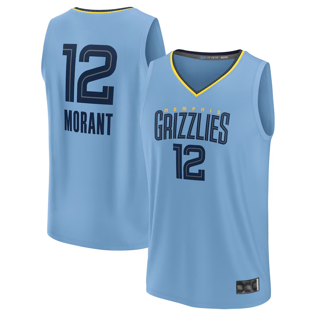MATTH M.Grizzlies #12 Ja Morant Light Blue Fast Break Replica Player Stitched Jerseys- Statement Edition