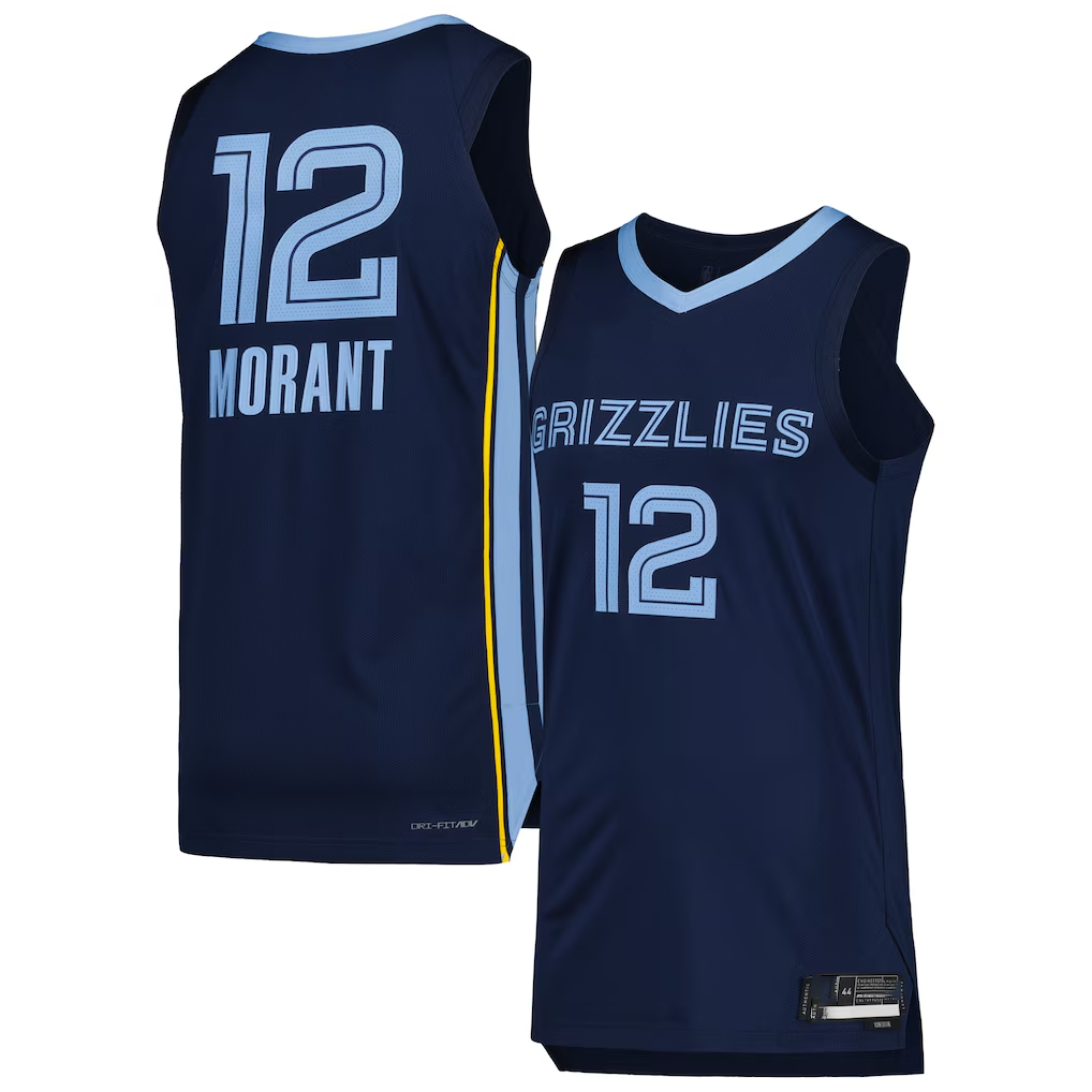 MATTH M.Grizzlies #12 Ja Morant Navy Authentic Stitched Jerseys- Icon Edition
