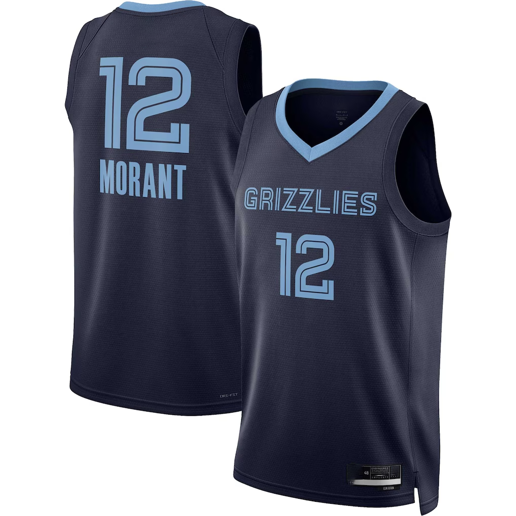 MATTH M.Grizzlies #12 Ja Morant Navy Swingman Stitched Jerseys- Icon Edition