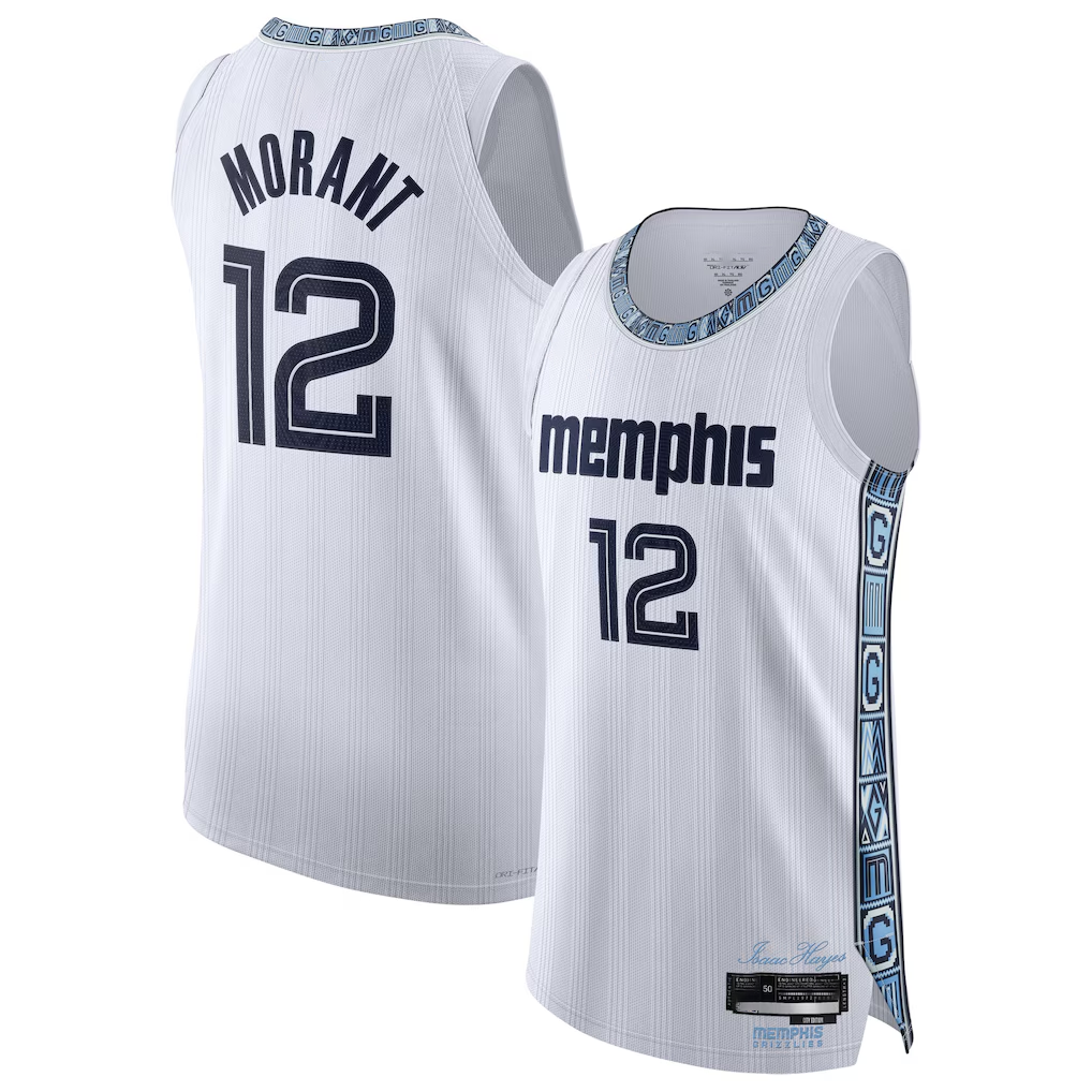 MATTH M.Grizzlies #12 Ja Morant White 2025-2026 Authentic Stitched Jerseys- City Edition