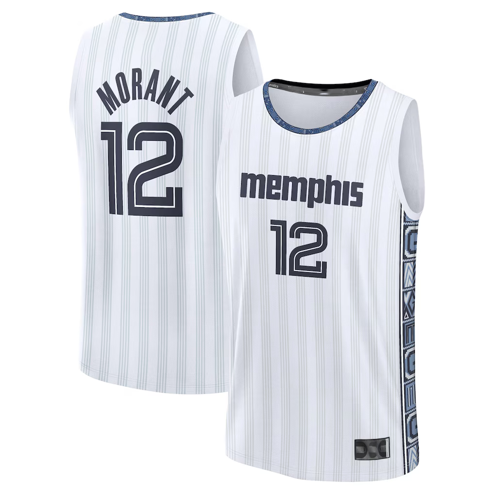 MATTH M.Grizzlies #12 Ja Morant White 2025-2026 City Edition Fast Break Stitched Jerseys