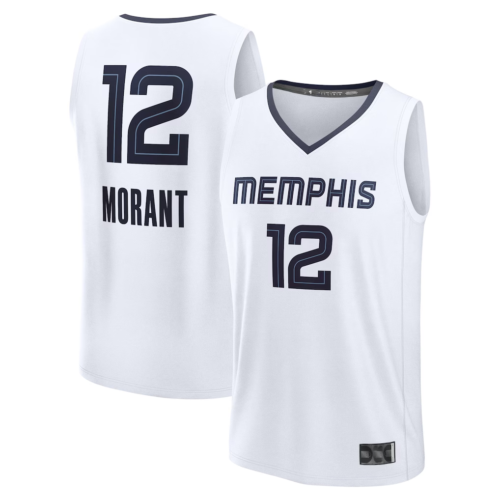 MATTH M.Grizzlies #12 Ja Morant White Fast Break Replica Player Stitched Jerseys- Association Edition