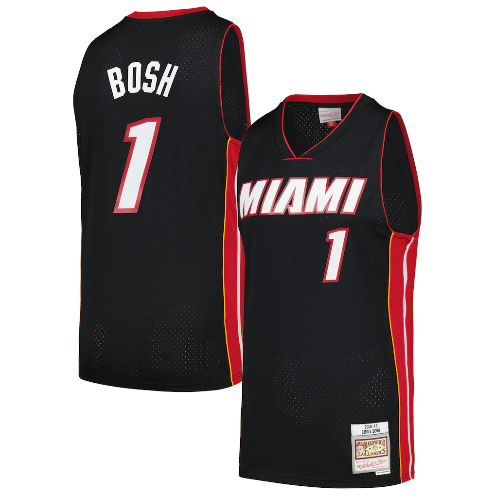 MATTH M.Heat #1 Chris Bosh Mitchell & Ness Black 2012-13 Hardwood Classics Swingman Jerseys