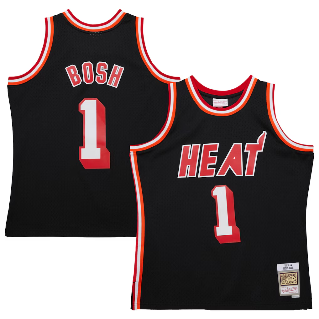 MATTH M.Heat #1 Chris Bosh Mitchell & Ness Black 2013-14 Hardwood Classics Swingman Jerseys