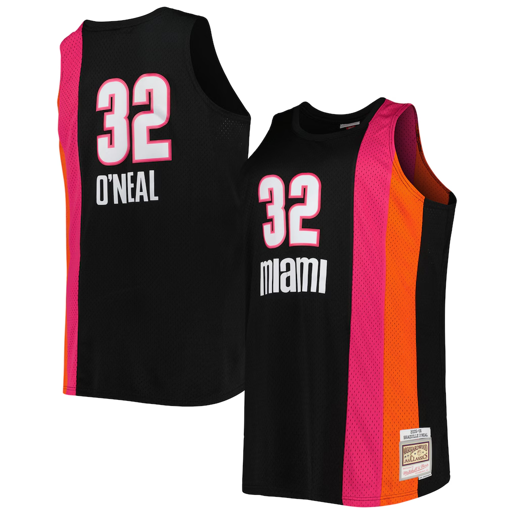 MATTH M.Heat #32 Shaquille O'Neal Mitchell & Ness Black Big & Tall Hardwood Classics 2005-2006 Swingman Jerseys