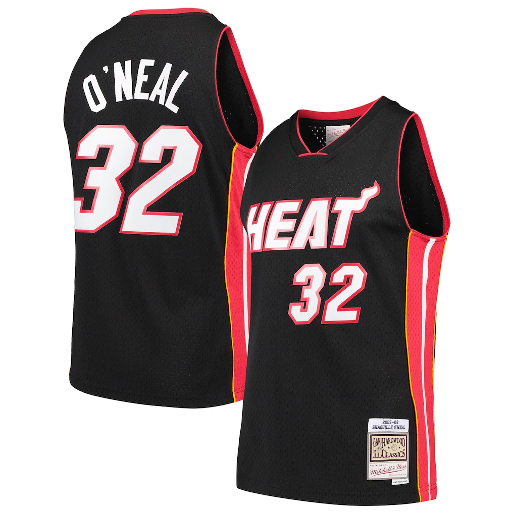 MATTH M.Heat #32 Shaquille O'Neal Mitchell & Ness Black Hardwood Classics Swingman Jerseys